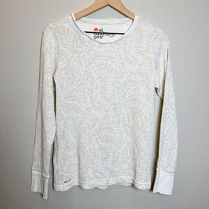 Nike Womens L ACG Waffle Knit Base Layer Thermal White Tan Leaf Print Outdoor